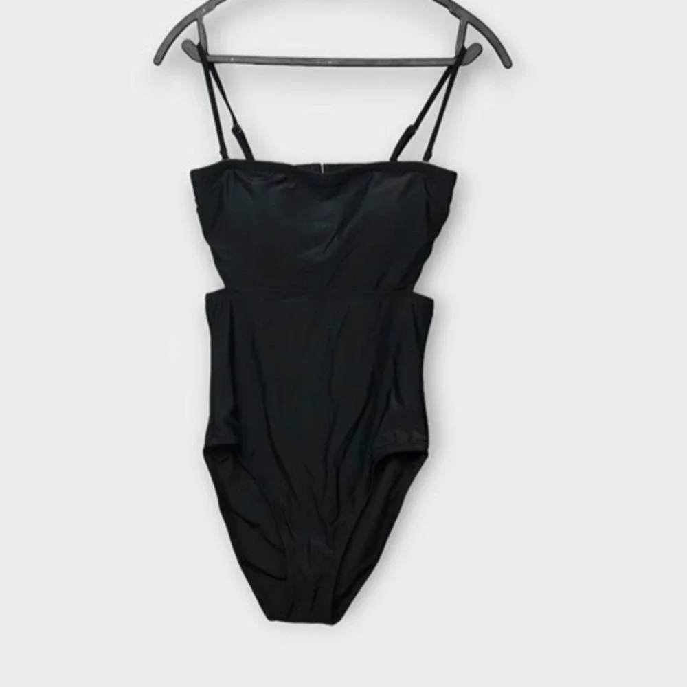 J. Crew Back Cutout One-Piece Swimsuit Black S Minimalist Resort Vacation NWT